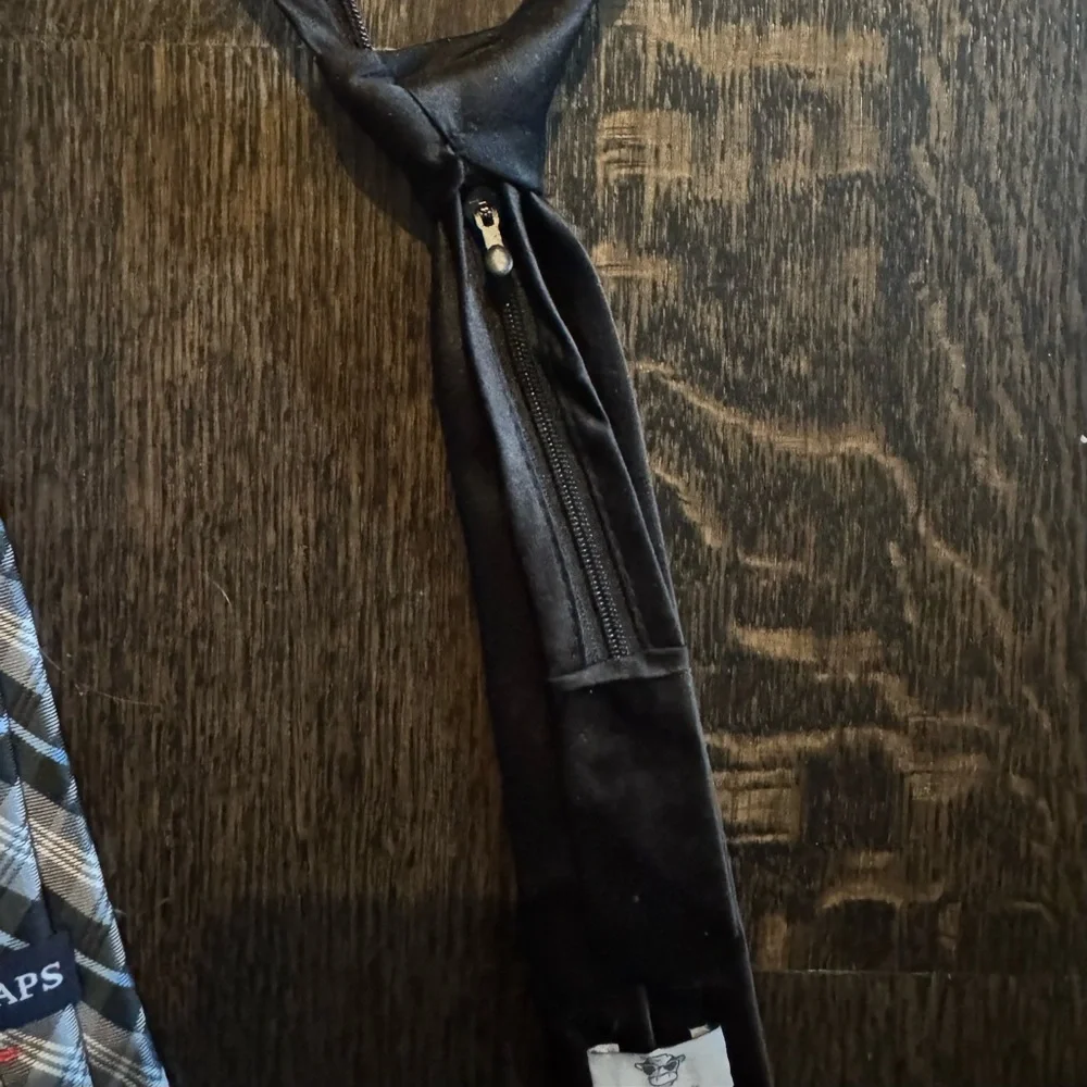 Chaps Plaid and Black Satin Boys Ties